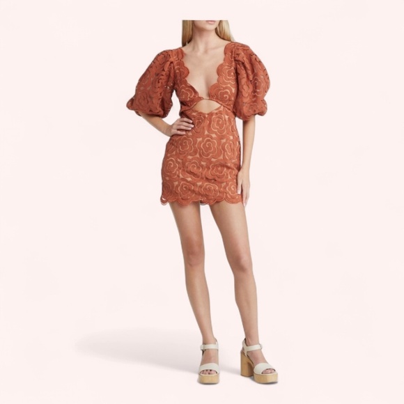 For Love And Lemons Dresses & Skirts - For Love & Lemons Letitia Puff Sleeve Floral Plunge Cutout Mini Dress NWT Size M
